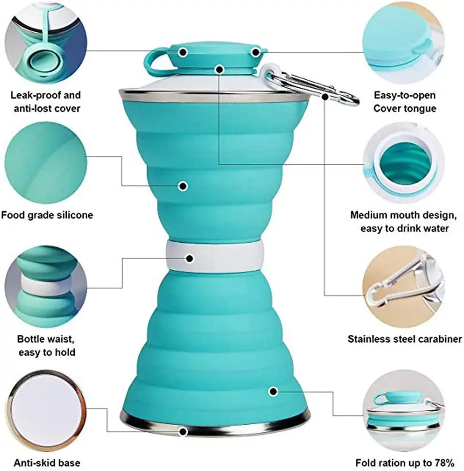 Copo Dobrável de Silicone com Tampa